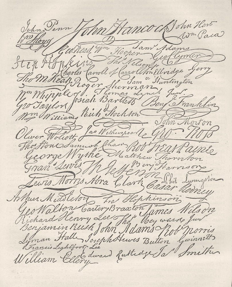 DECLARATION OF INDEPENDENCE. Copy signatures c1880 old antique print picture